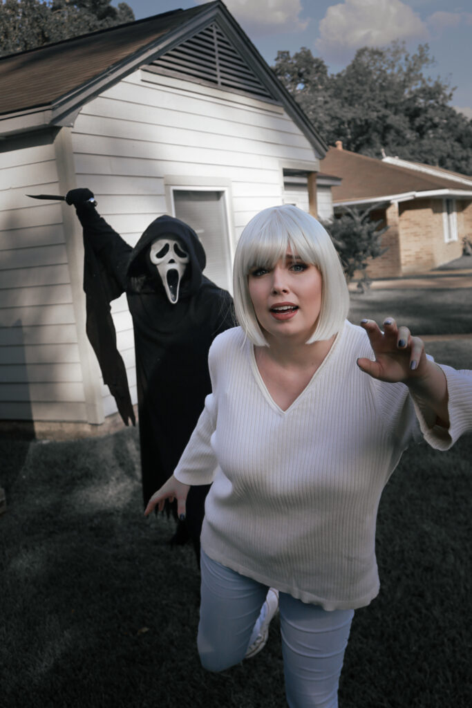 A photo of case being chased by ghost face